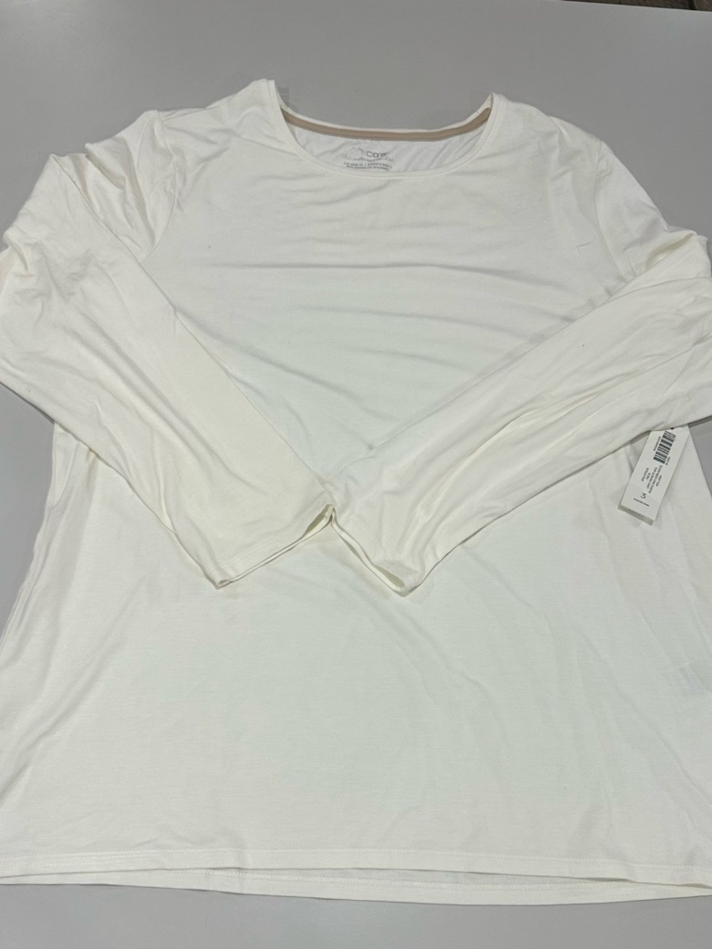 Chico's Cream Scoop Neck Long Sleeve Top